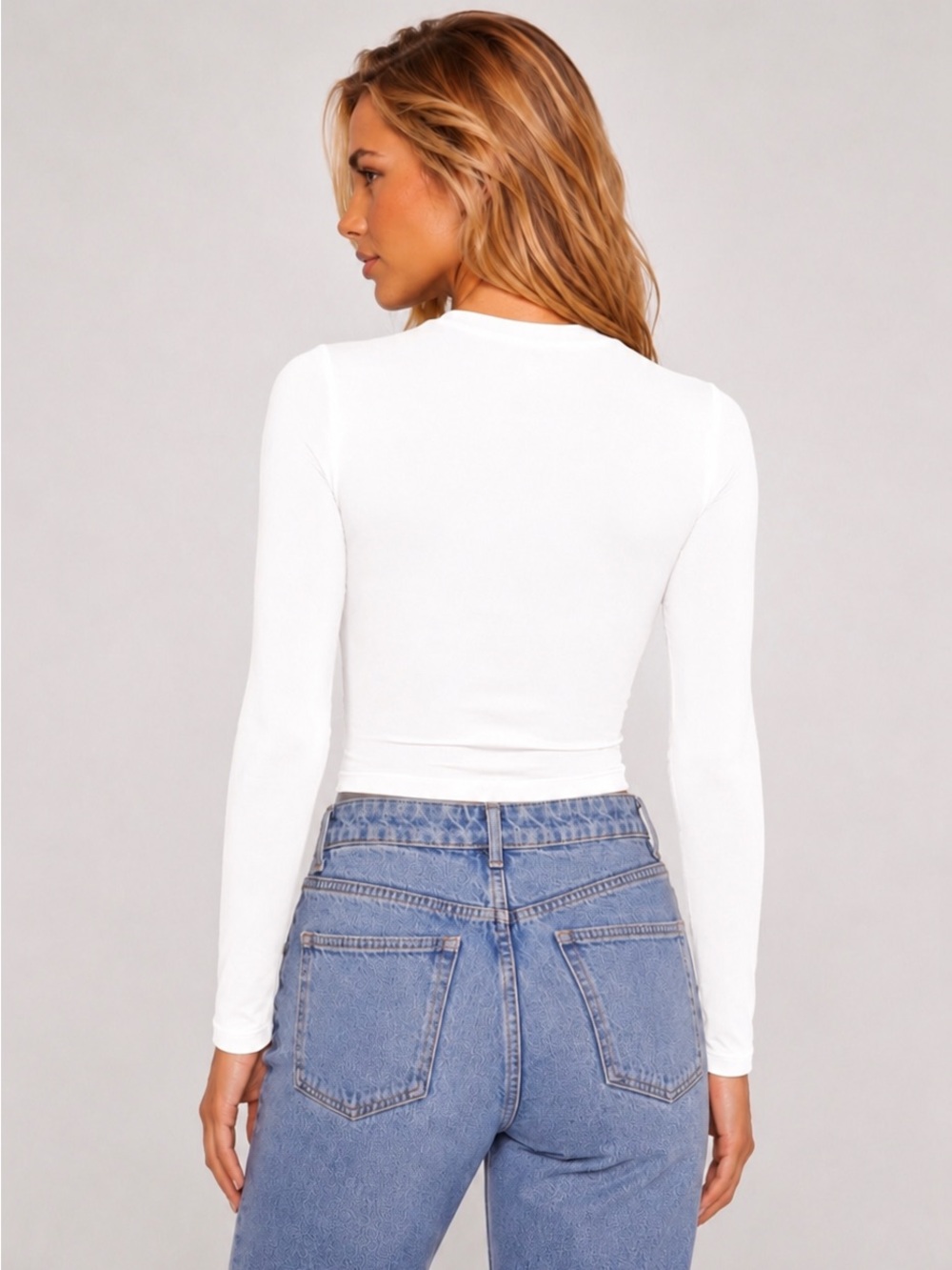 NWT Sugar White Cutout Long Sleeve Crop Top XS Fitted Stretch Going Out Chic NEW - Picture 7 of 9